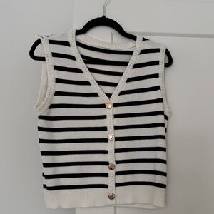 SHEIN Black and White Striped Sleeveless Cardigan Vest